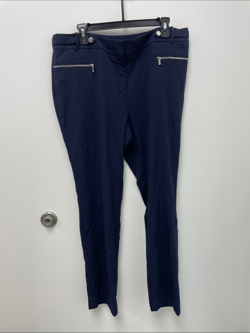 Calvin Klein Navy Skinny Ponte Pants with Silver Zips